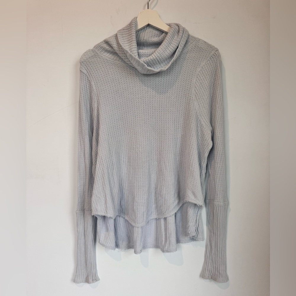 We The Free Kristina Drippy Cowl Neck Flowy Thermal Waffle Long Sleeve Top Sz S